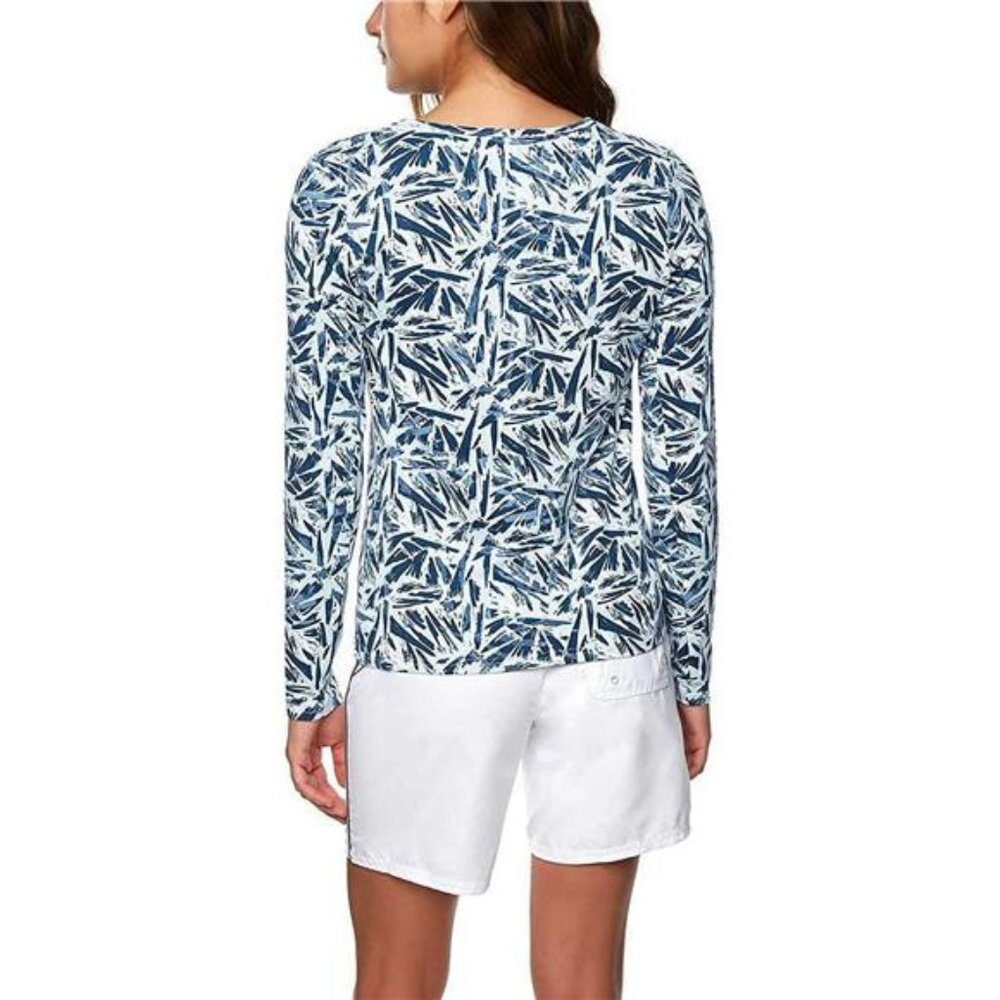 Hang Ten Womens Long Sleeve Rashguard (Palm Print Ballad Blue, Small) - Picture 3 of 5
